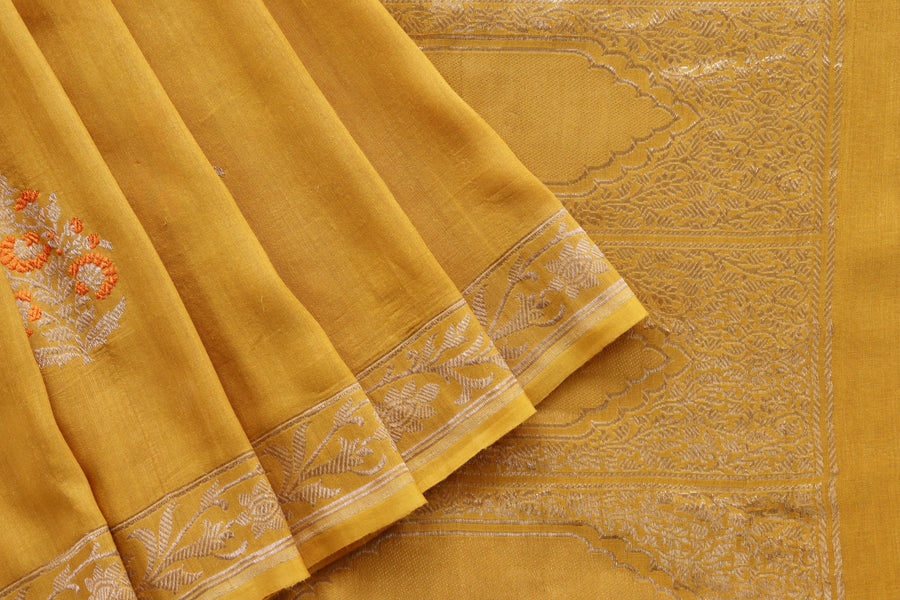 Yellow Kadhua Motif Munga Silk Handloom Saree