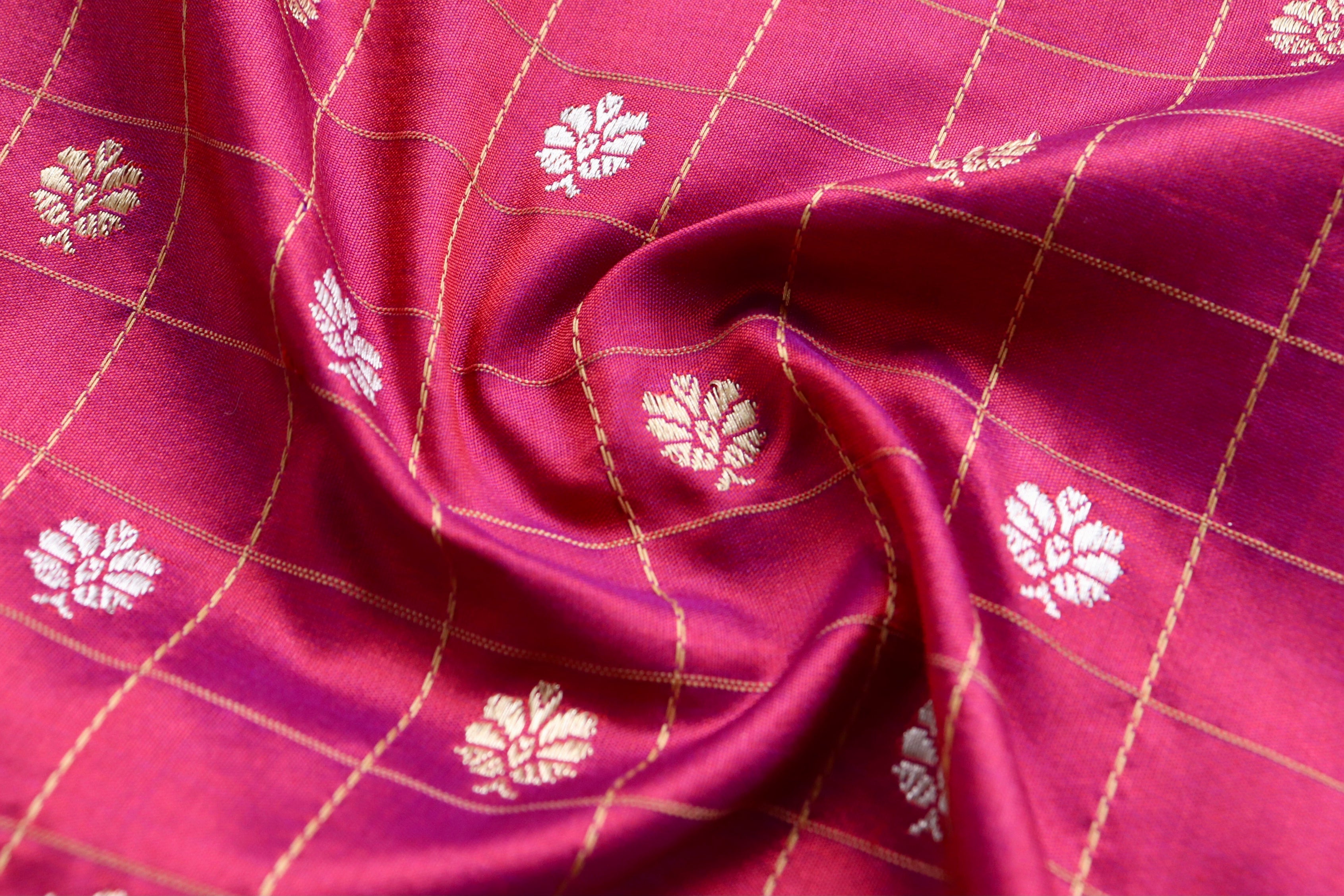 Burgundy Check Pure Silk Handloom Banarasi Saree