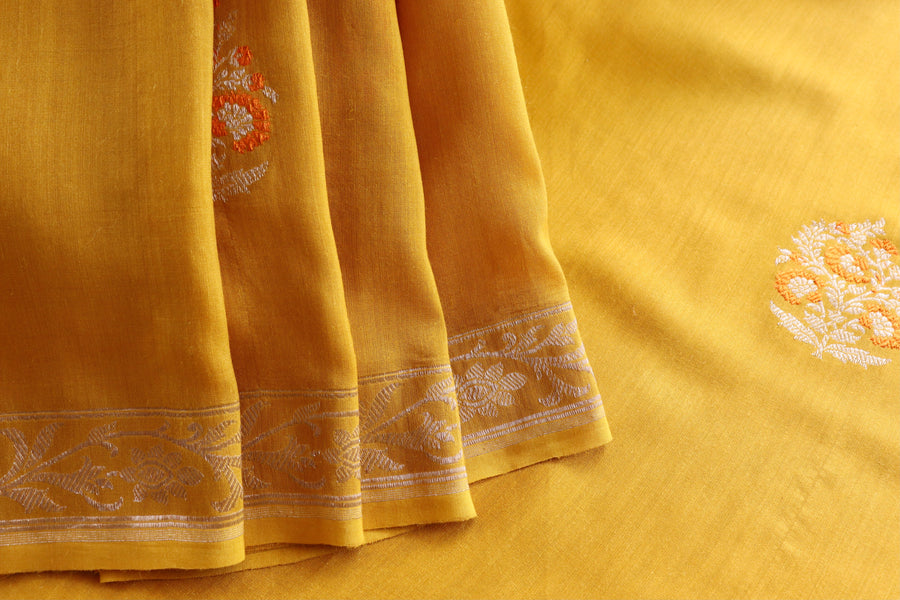 Yellow Kadhua Motif Munga Silk Handloom Saree