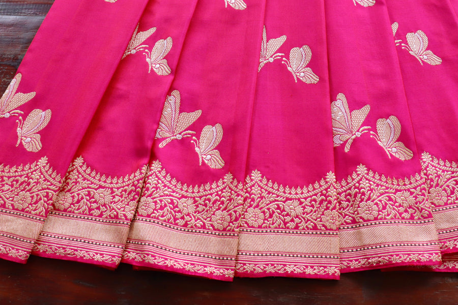 Pink Butterfly Motif Pure Silk Banarasi Saree | Stuti Weaves