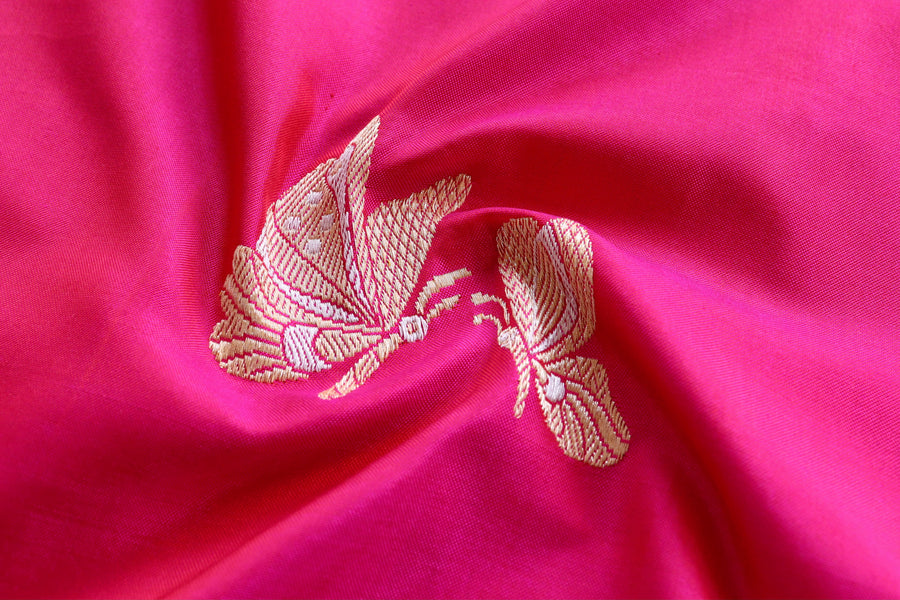 Pink Butterfly Motif Pure Silk Banarasi Saree | Stuti Weaves
