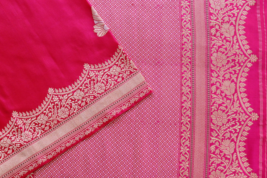 Pink Butterfly Motif Pure Silk Banarasi Saree | Stuti Weaves