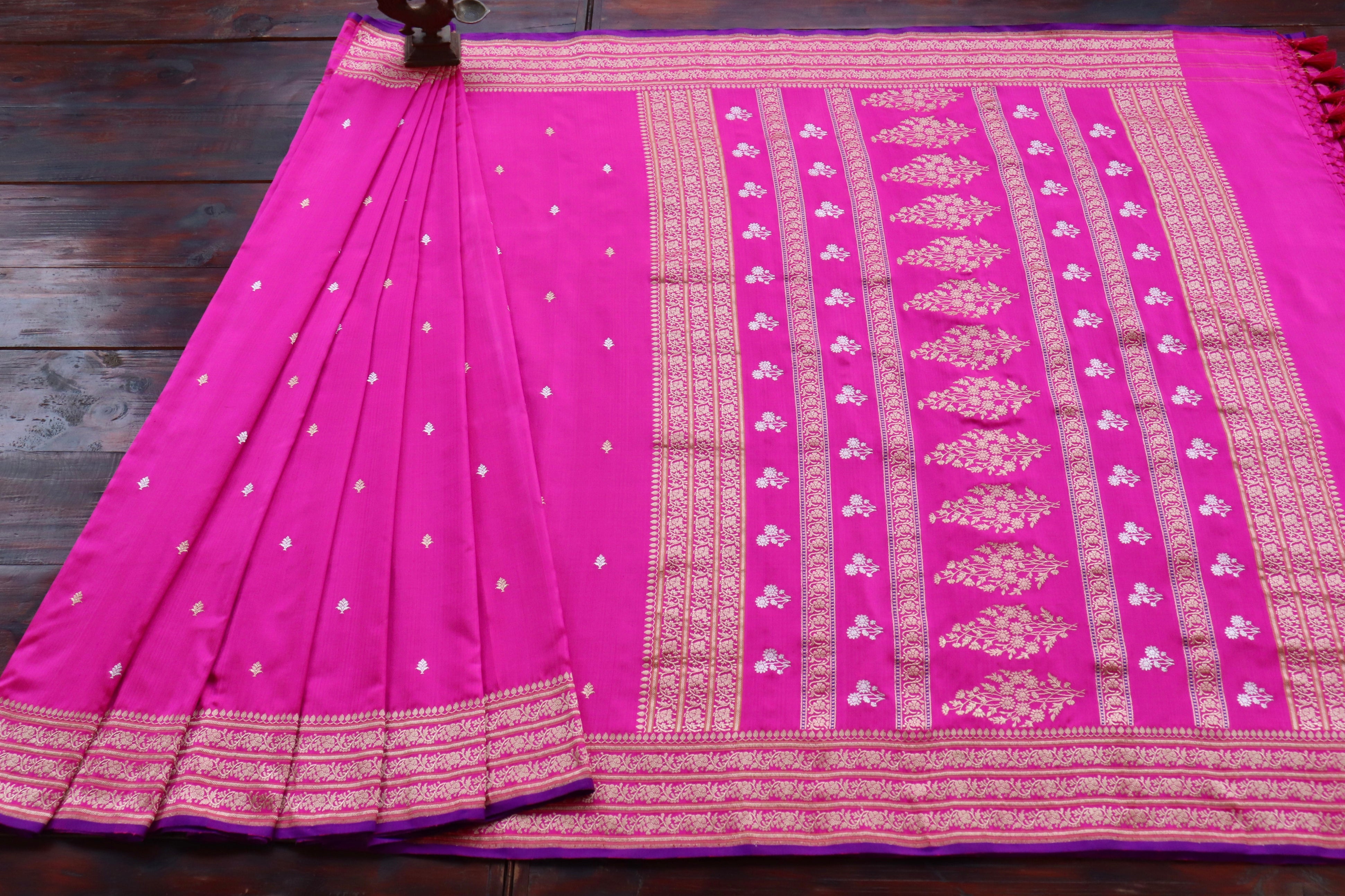 Hot Pink Kadhua Motif Pure Silk Handloom Banarasi Saree