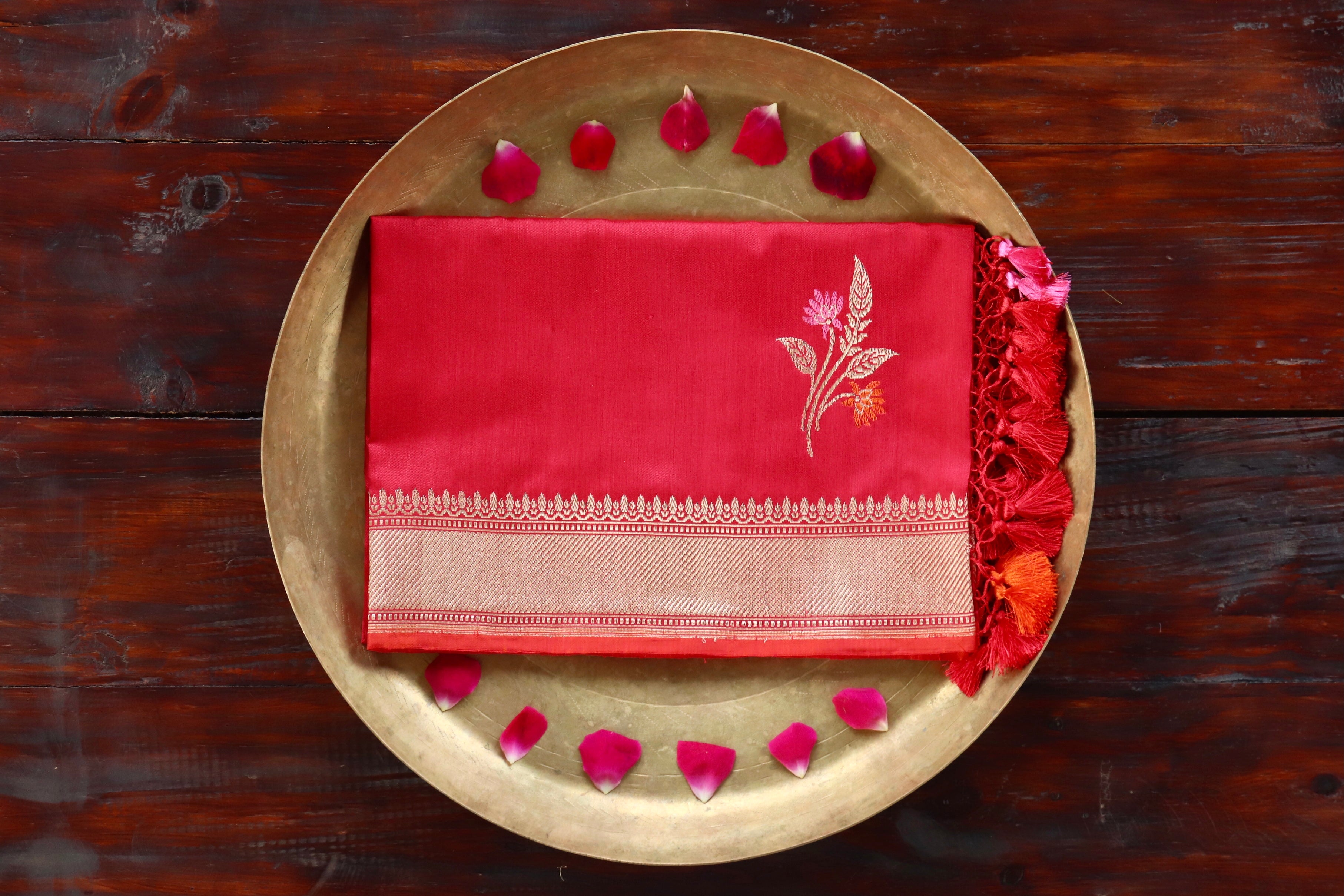 Red Leaf Motif Pure Silk Handloom Banarasi Dupatta