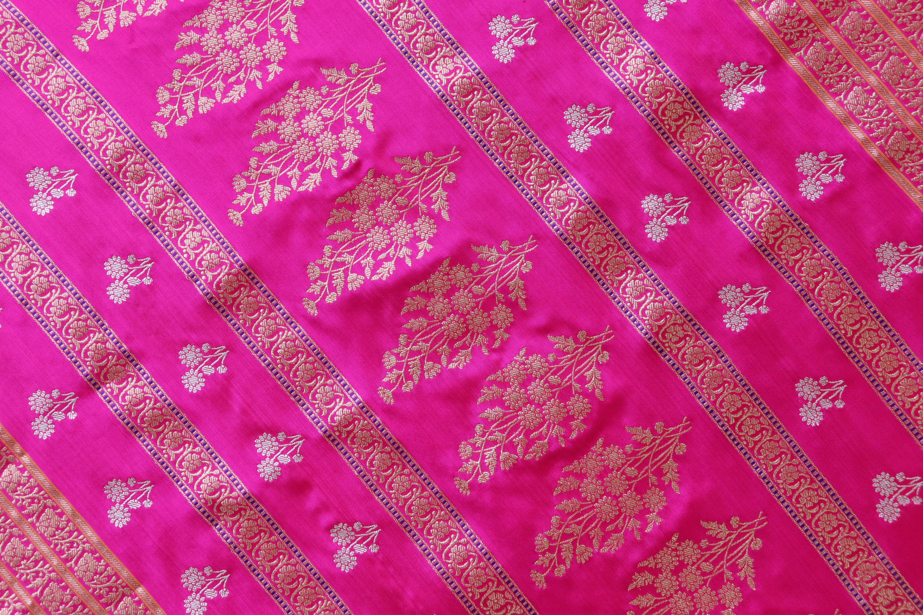 Hot Pink Kadhua Motif Pure Silk Handloom Banarasi Saree