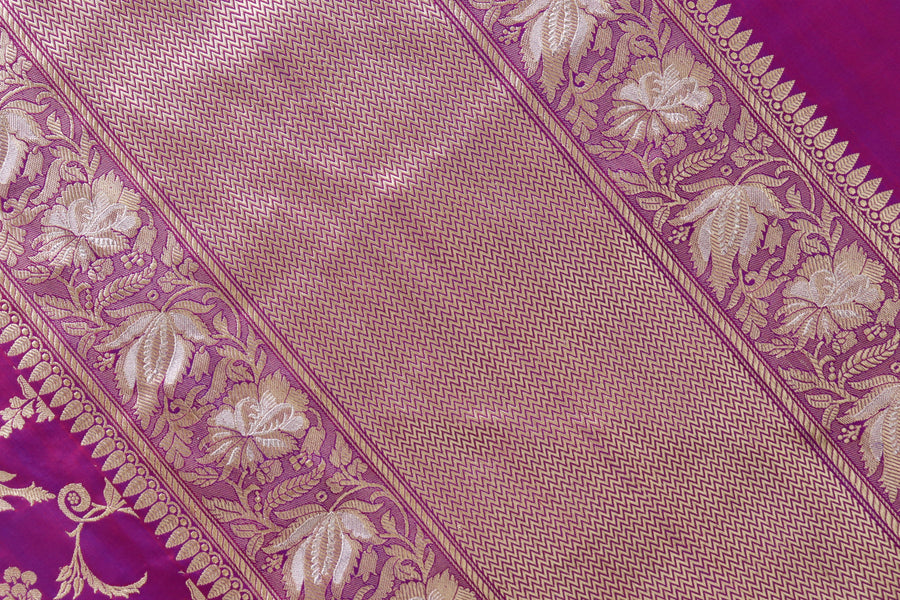Purple Chinar Jangla Pure Silk Handloom Banarasi Saree