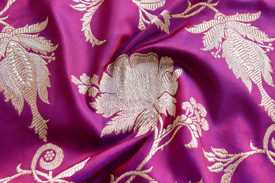 Purple Chinar Jangla Pure Silk Handloom Banarasi Saree