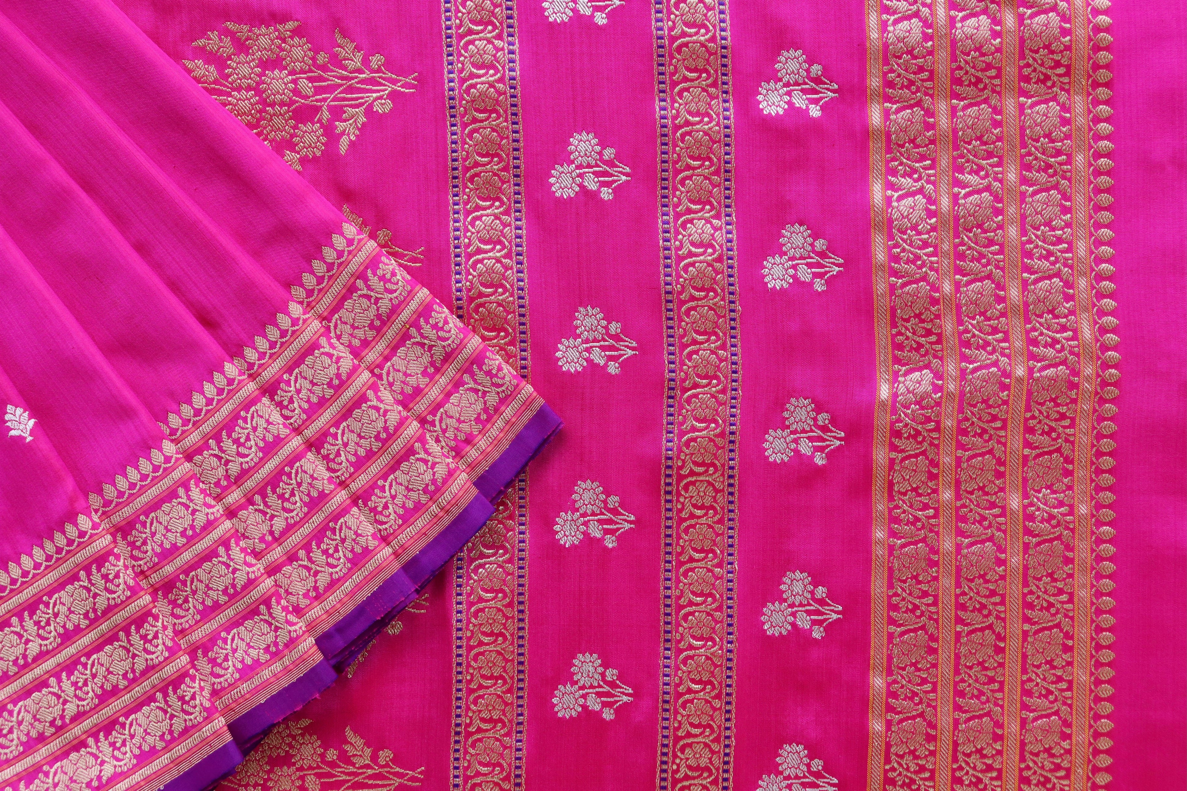 Hot Pink Kadhua Motif Pure Silk Handloom Banarasi Saree