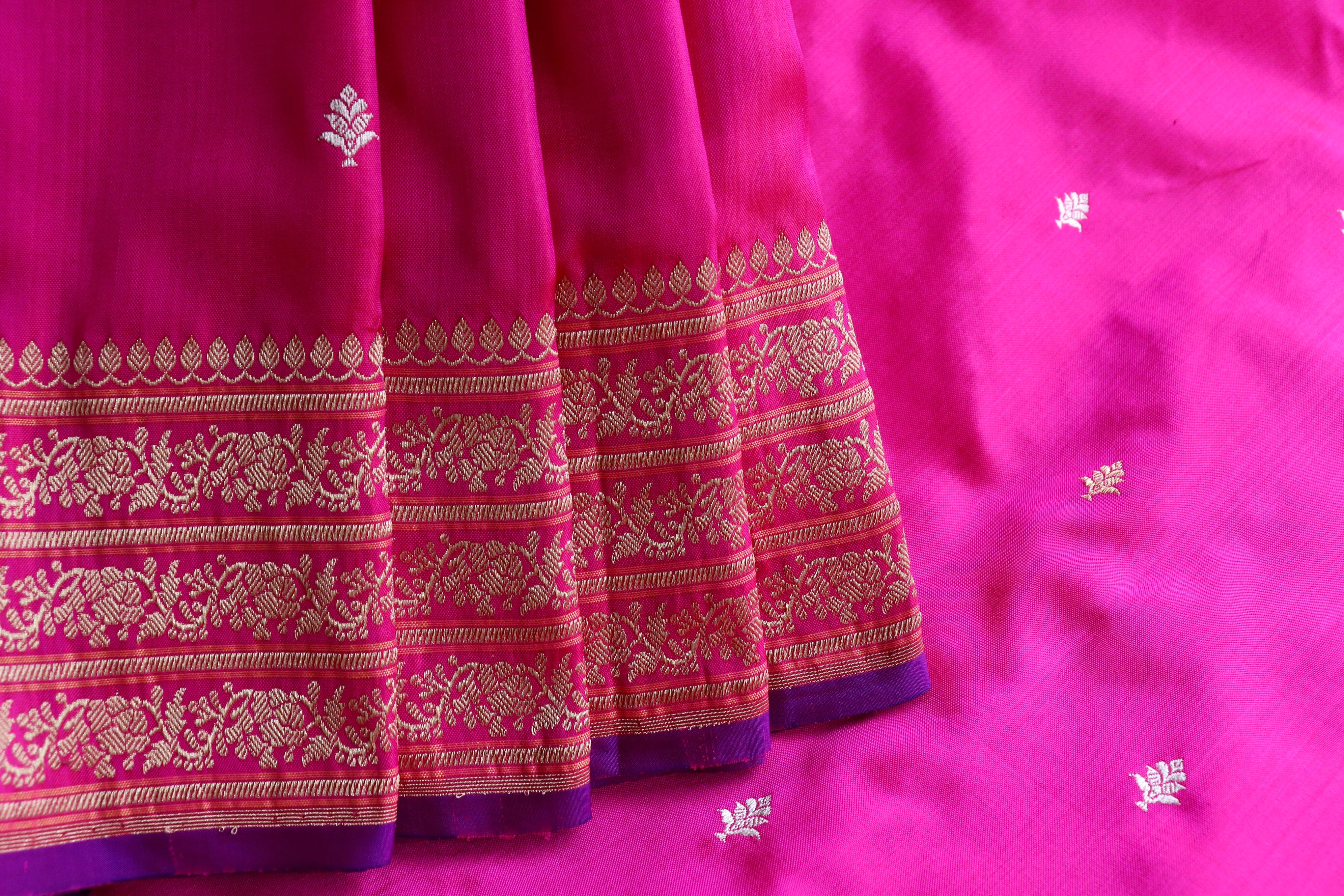 Hot Pink Kadhua Motif Pure Silk Handloom Banarasi Saree