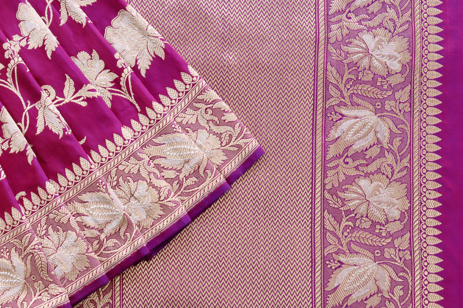 Purple Chinar Jangla Pure Silk Handloom Banarasi Saree