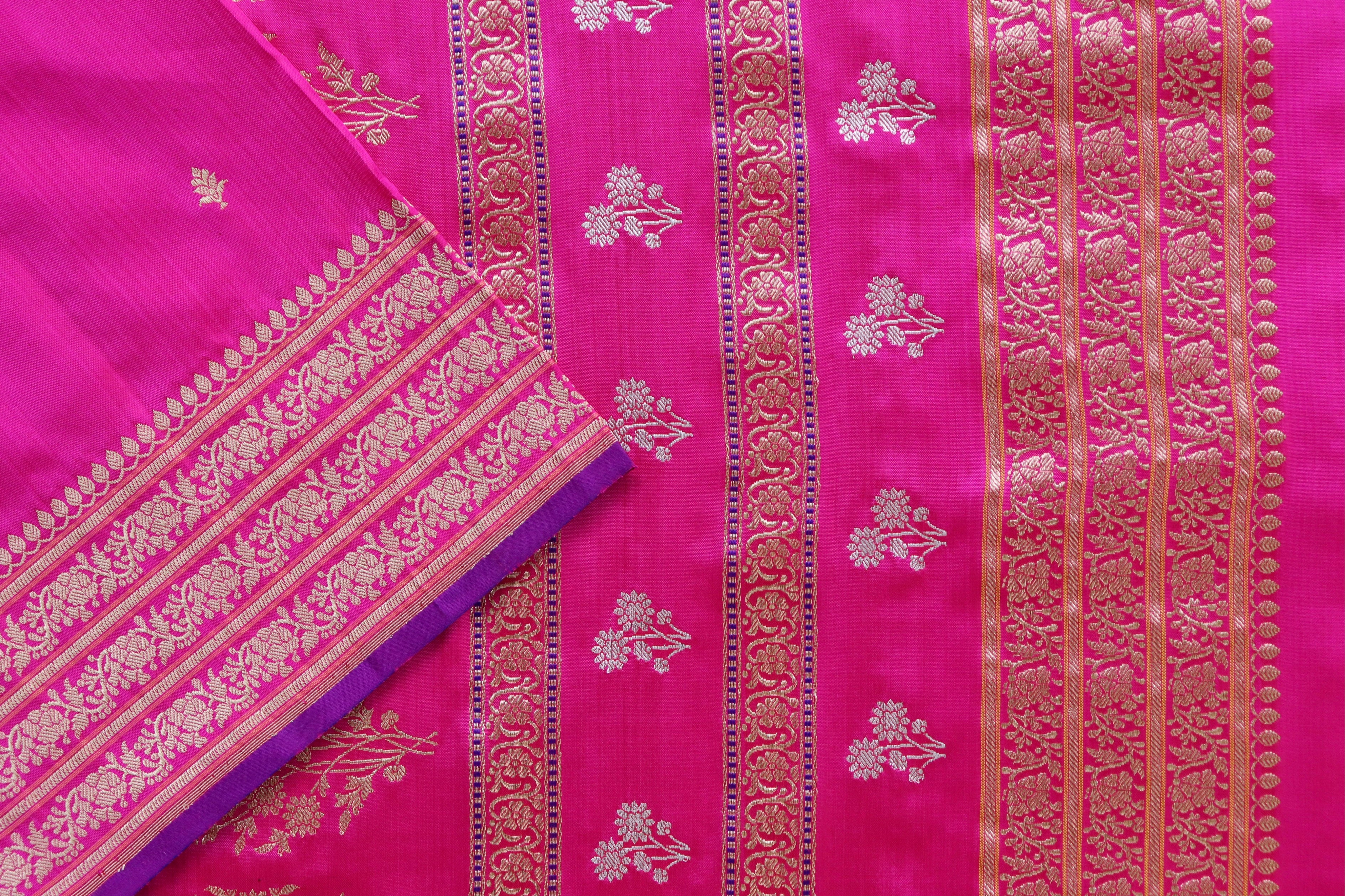 Hot Pink Kadhua Motif Pure Silk Handloom Banarasi Saree