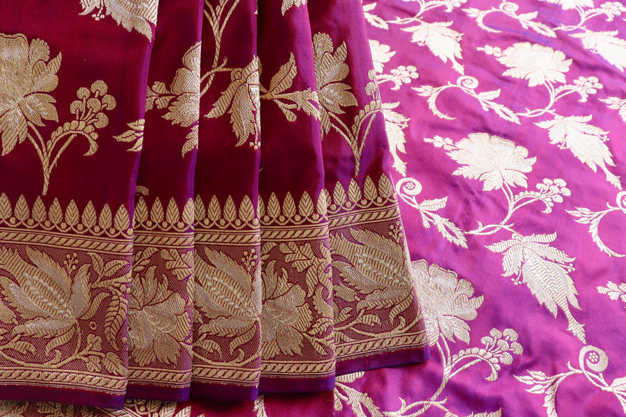 Purple Chinar Jangla Pure Silk Handloom Banarasi Saree