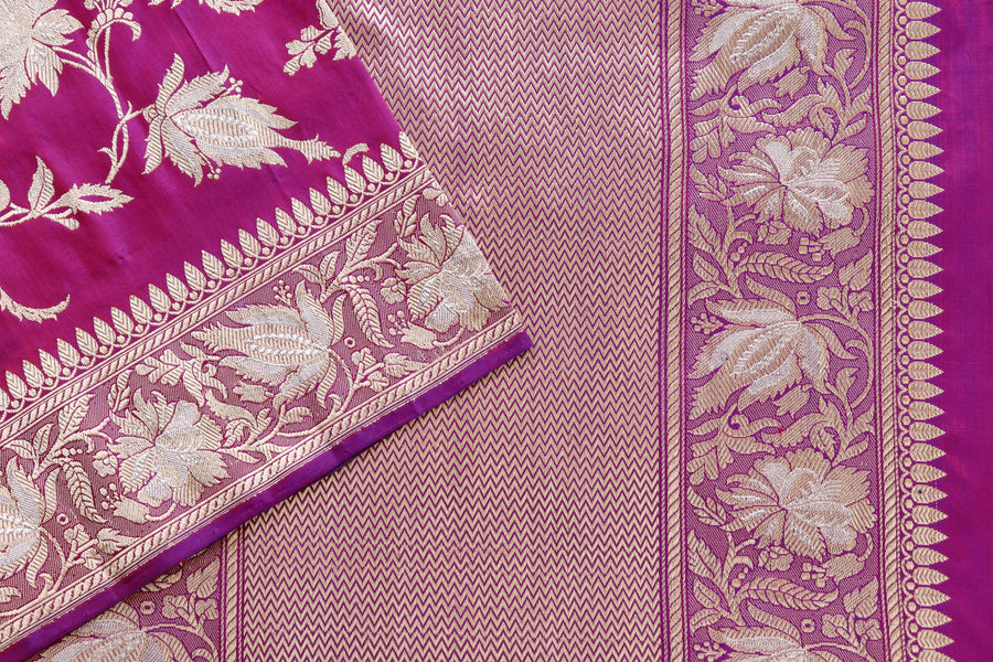 Purple Chinar Jangla Pure Silk Handloom Banarasi Saree