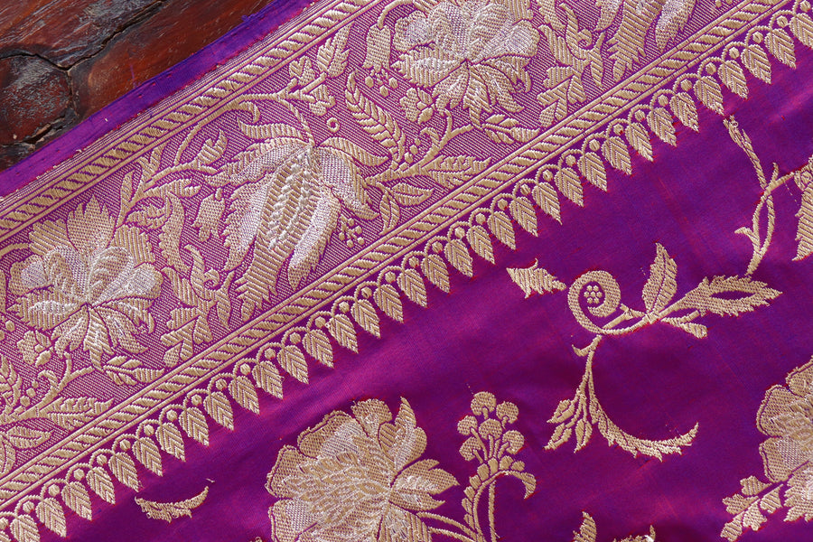 Purple Chinar Jangla Pure Silk Handloom Banarasi Saree