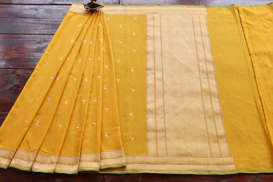 Yellow Cotton Kadhua Motif Banarasi Handloom Saree