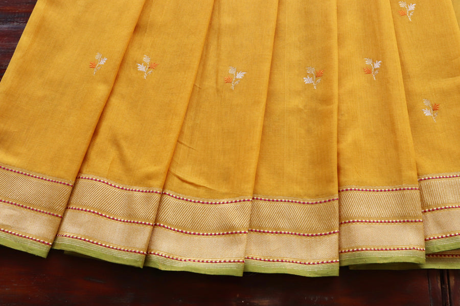 Yellow Cotton Kadhua Motif Banarasi Handloom Saree