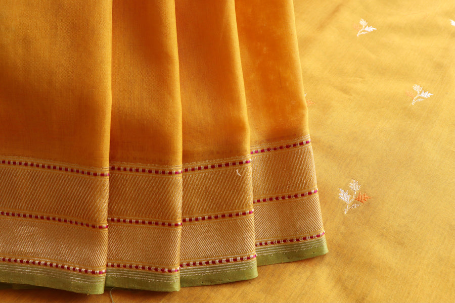 Yellow Cotton Kadhua Motif Banarasi Handloom Saree