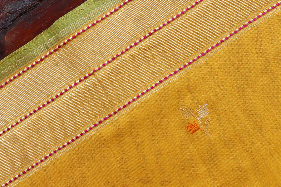 Yellow Cotton Kadhua Motif Banarasi Handloom Saree