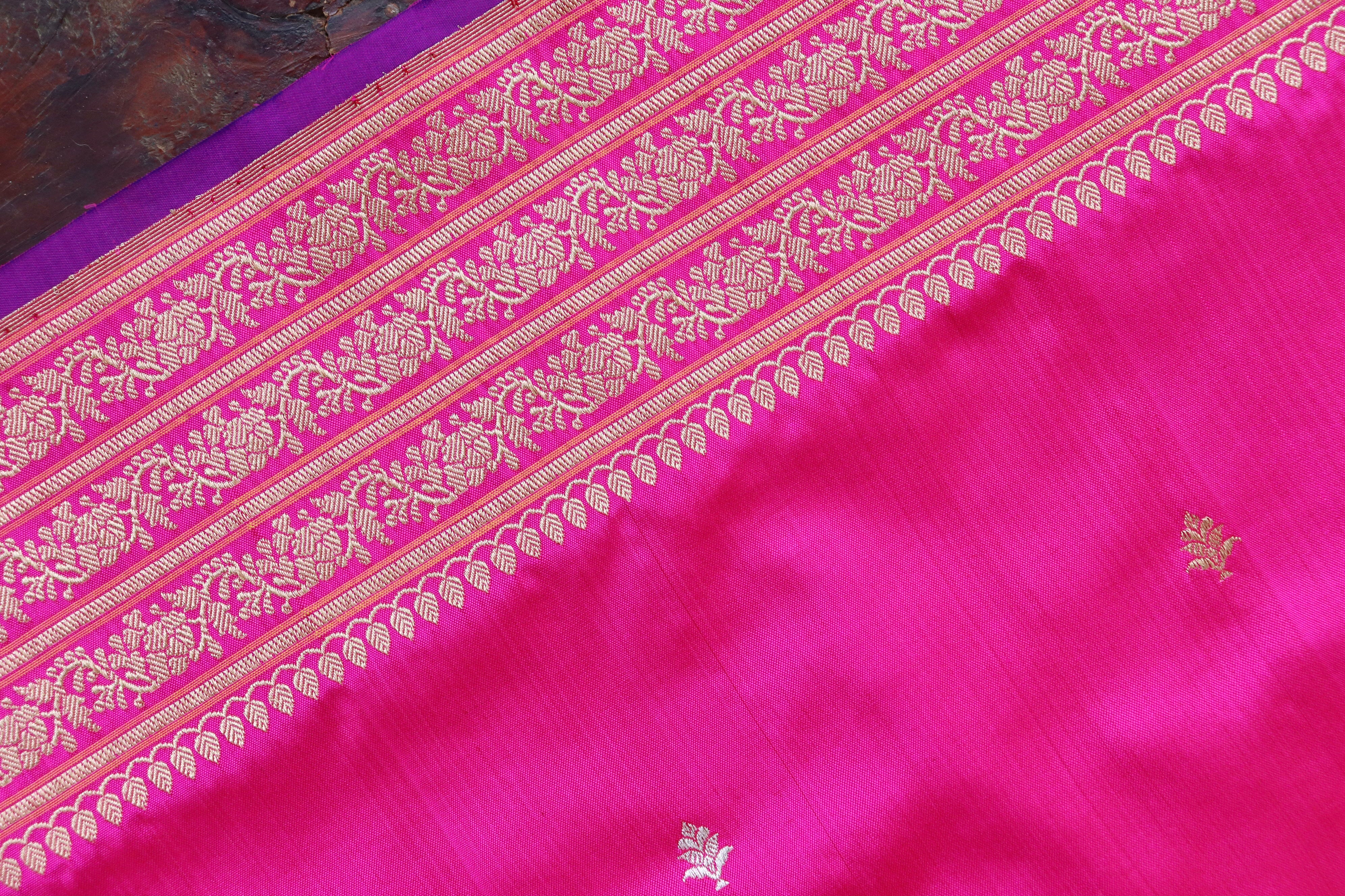 Hot Pink Kadhua Motif Pure Silk Handloom Banarasi Saree