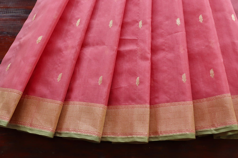 Pink Kairy Kuniya Pure Kora Silk Handloom Banarasi Saree