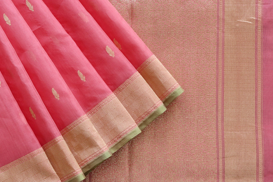 Pink Kairy Kuniya Pure Kora Silk Handloom Banarasi Saree