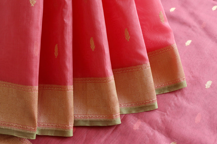 Pink Kairy Kuniya Pure Kora Silk Handloom Banarasi Saree