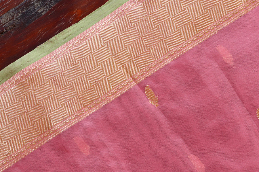 Pink Kairy Kuniya Pure Kora Silk Handloom Banarasi Saree
