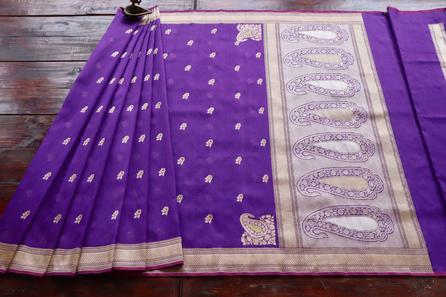 Purple Kadhua Motif Pure Kora Silk Banarasi Saree | Stuti Weaves