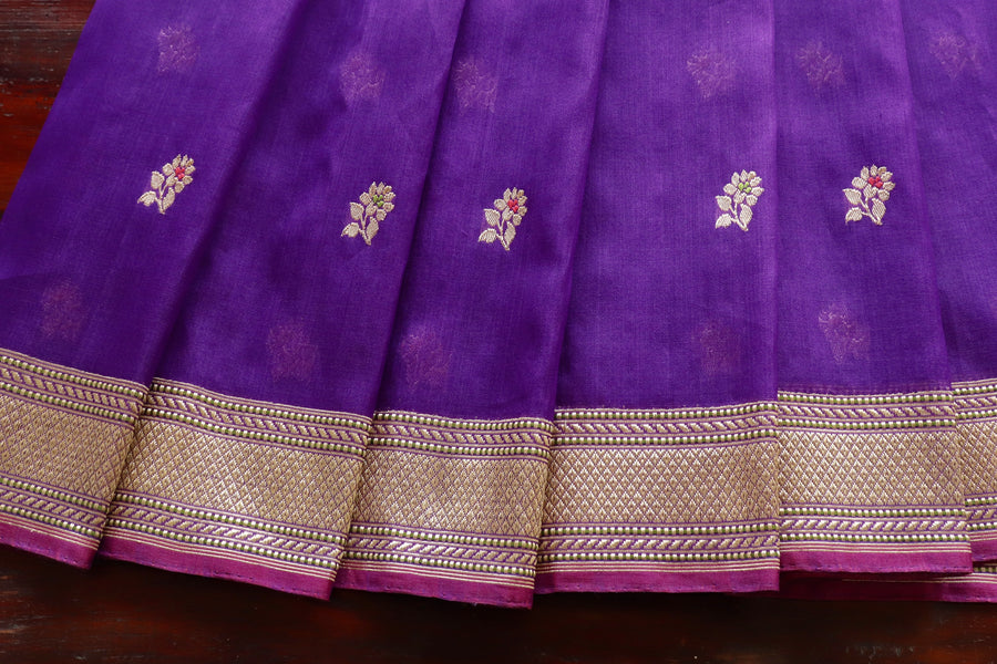 Purple Kadhua Motif Pure Kora Silk Banarasi Saree | Stuti Weaves