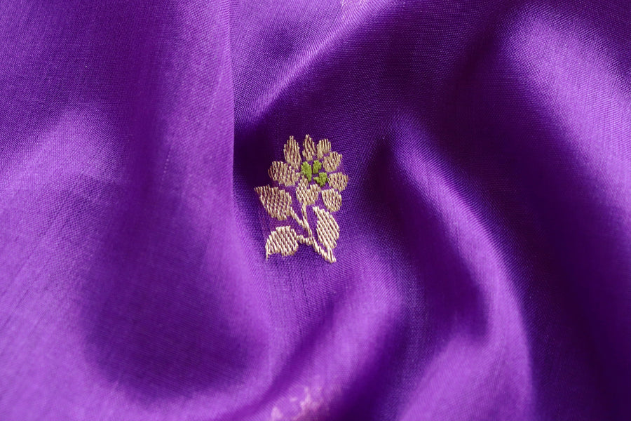 Purple Kadhua Motif Pure Kora Silk Banarasi Saree | Stuti Weaves