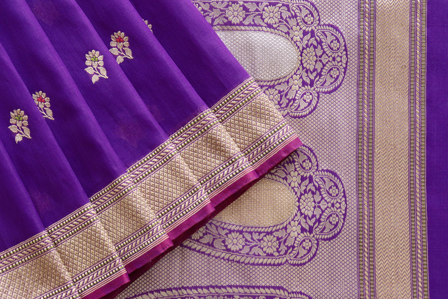 Purple Kadhua Motif Pure Kora Silk Banarasi Saree | Stuti Weaves