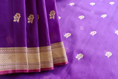 Purple Kadhua Motif Pure Kora Silk Banarasi Saree | Stuti Weaves