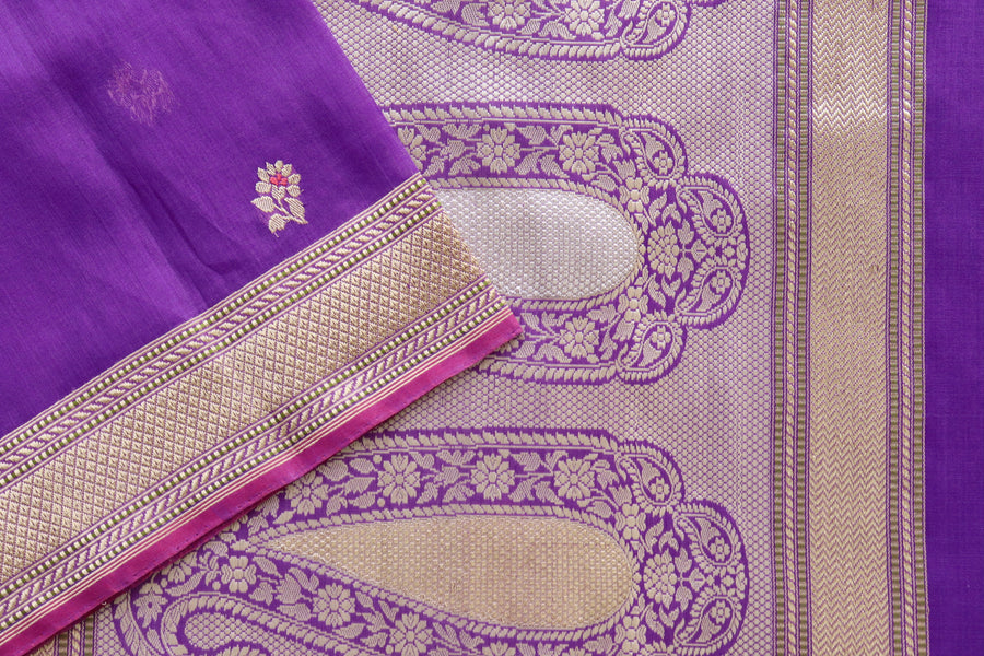 Purple Kadhua Motif Pure Kora Silk Banarasi Saree | Stuti Weaves