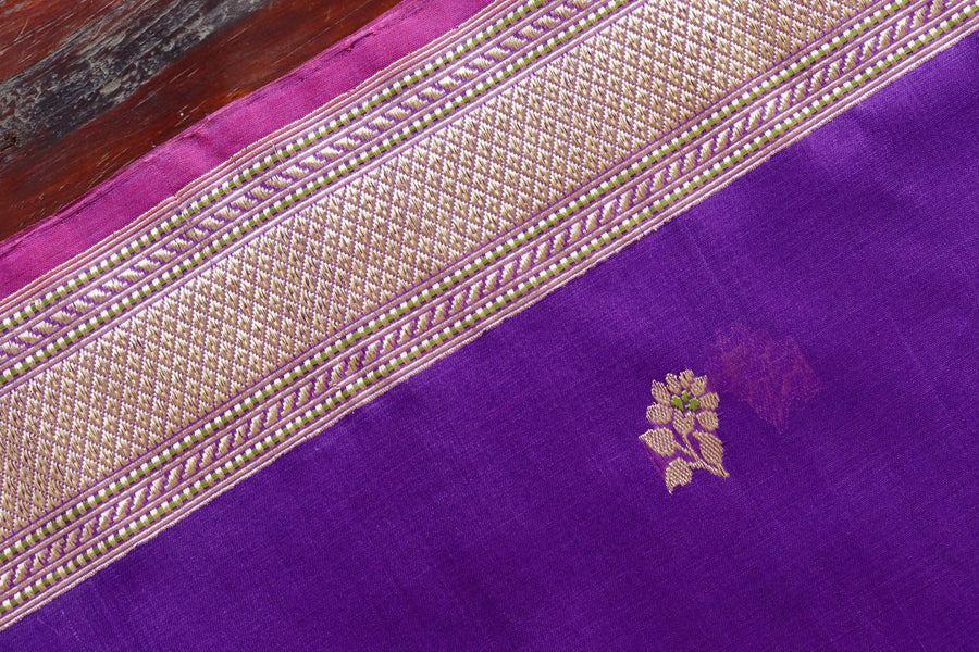 Purple Kadhua Motif Pure Kora Silk Banarasi Saree | Stuti Weaves