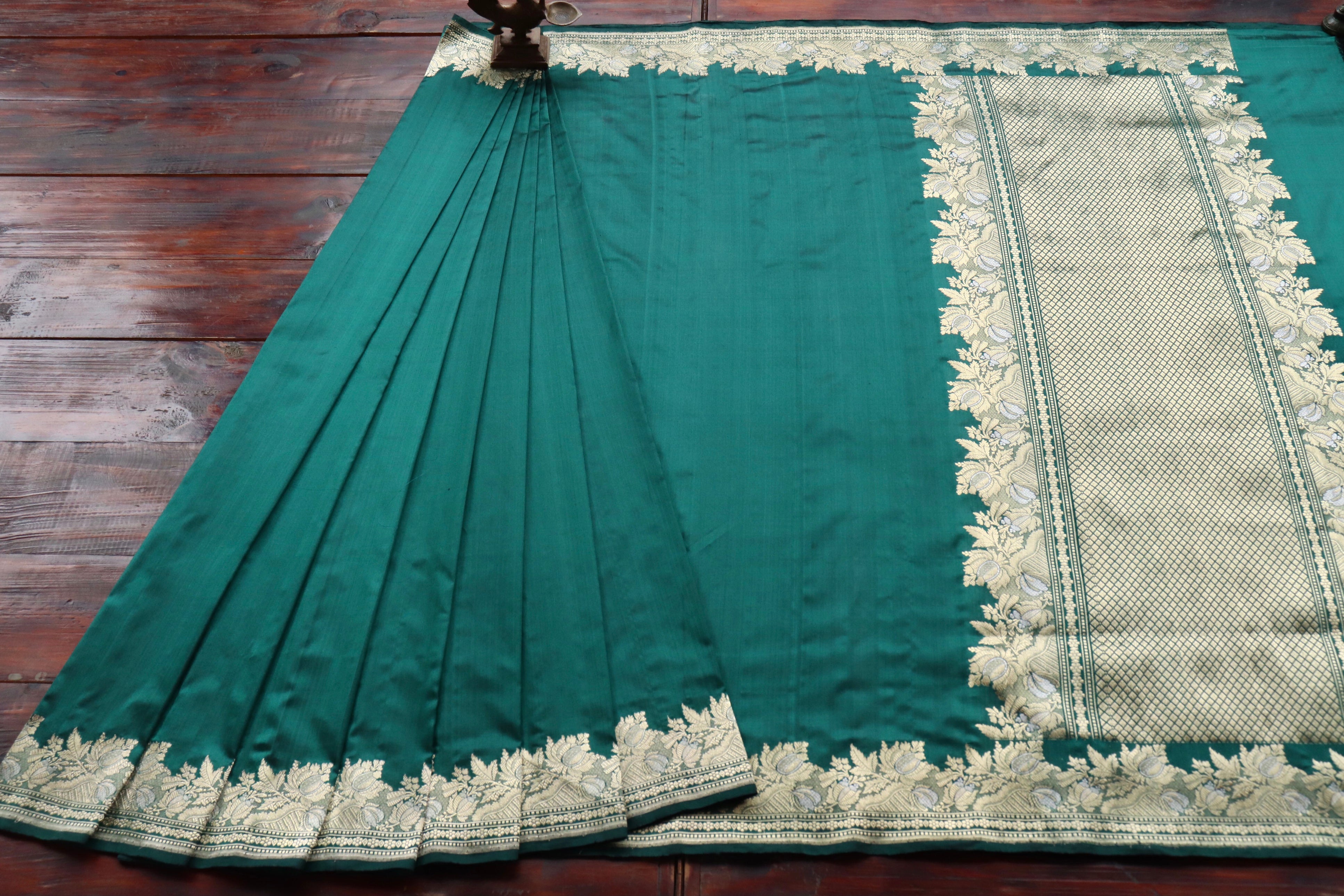 Bottle Green Sona Rupa Pure Silk Handloom Banarasi Saree