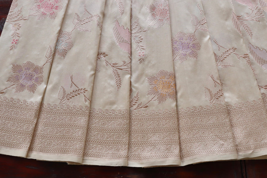 Beige Pure Silk Kadhua Jangla Handwoven Saree