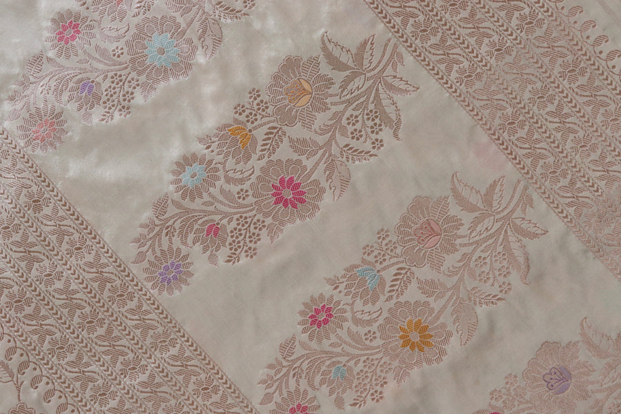 Beige Pure Silk Kadhua Jangla Handwoven Saree
