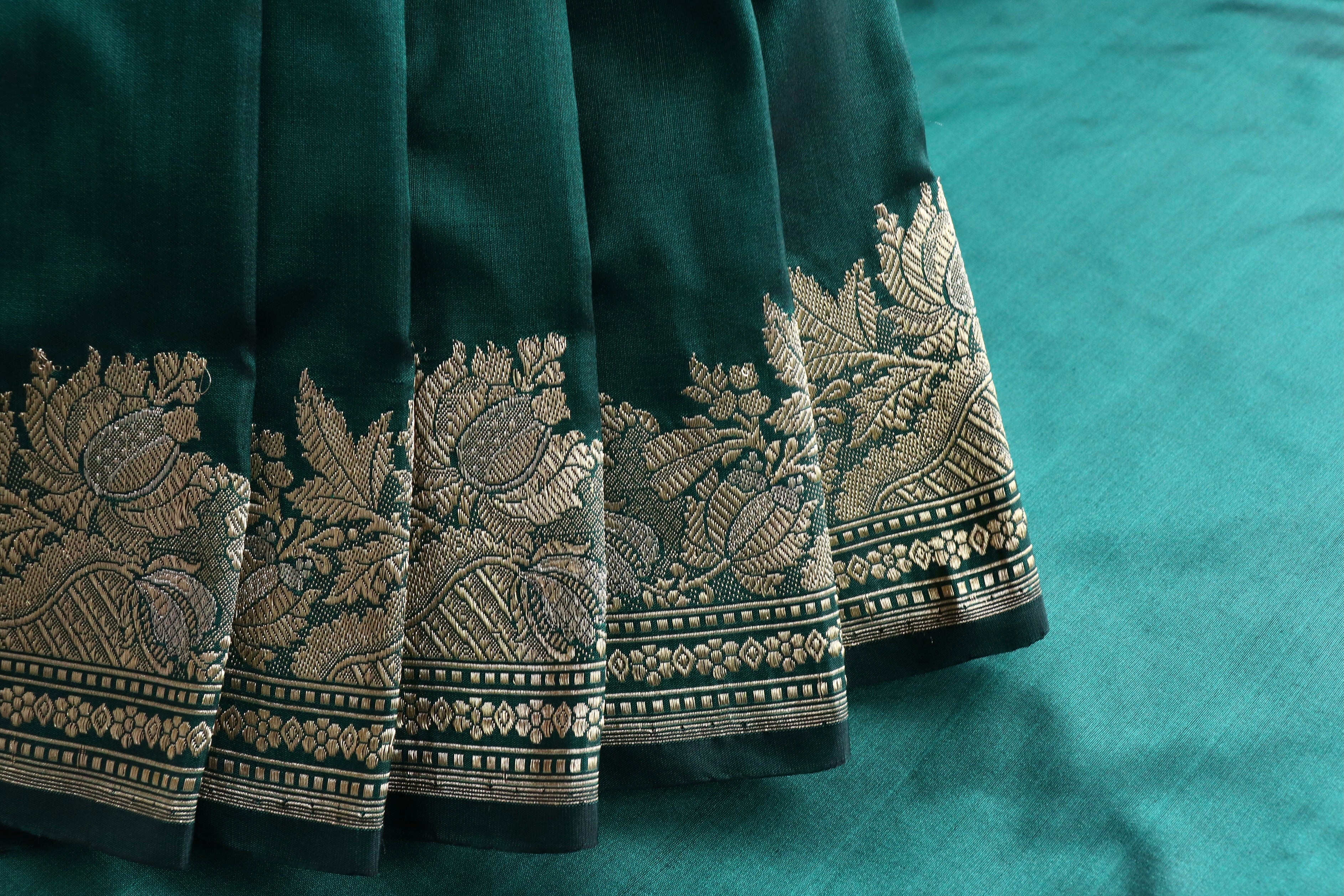 Bottle Green Sona Rupa Pure Silk Handloom Banarasi Saree