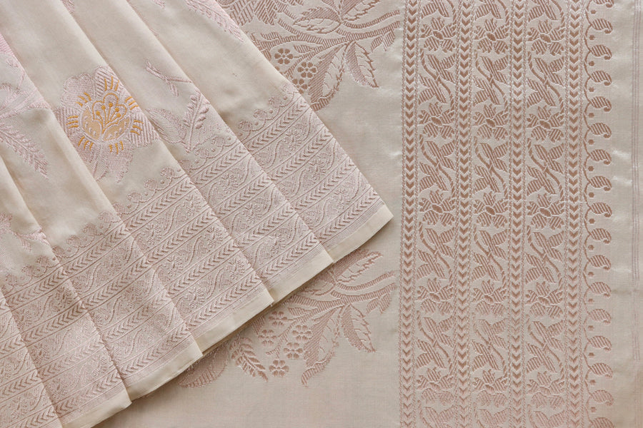 Beige Pure Silk Kadhua Jangla Handwoven Saree