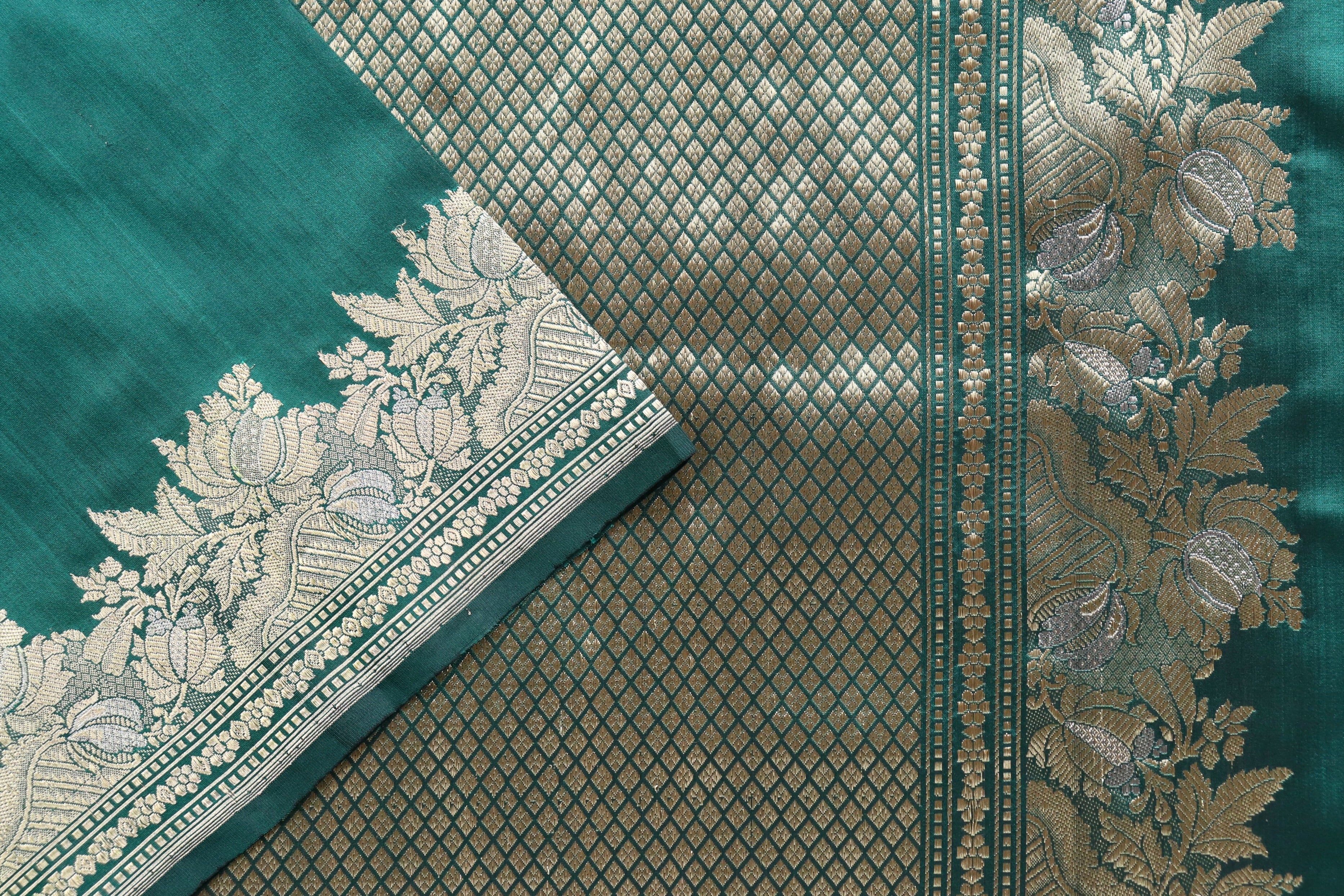 Bottle Green Sona Rupa Pure Silk Handloom Banarasi Saree