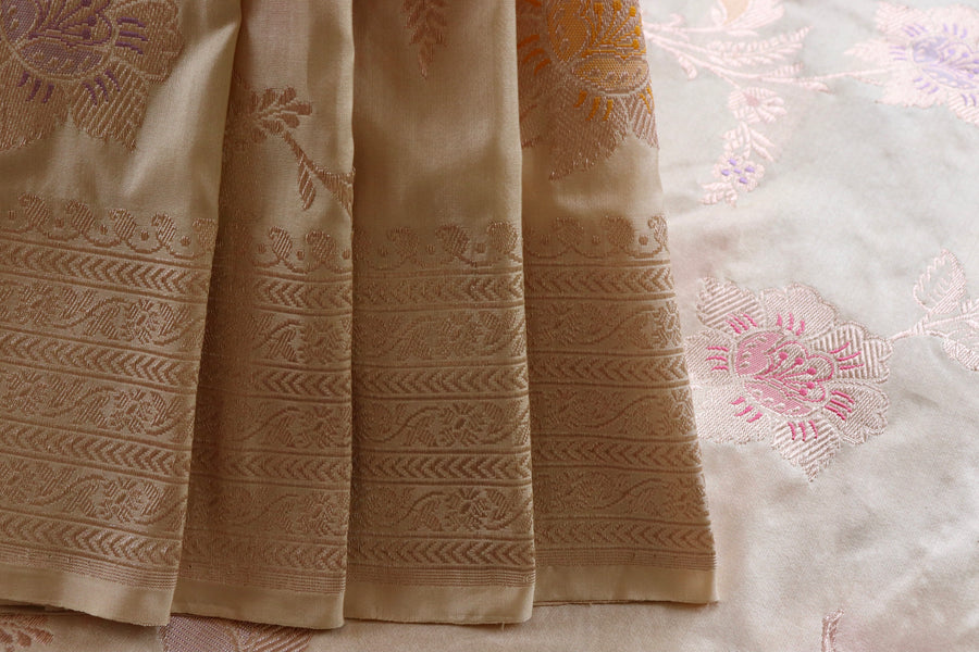 Beige Pure Silk Kadhua Jangla Handwoven Saree