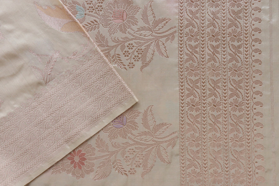 Beige Pure Silk Kadhua Jangla Handwoven Saree