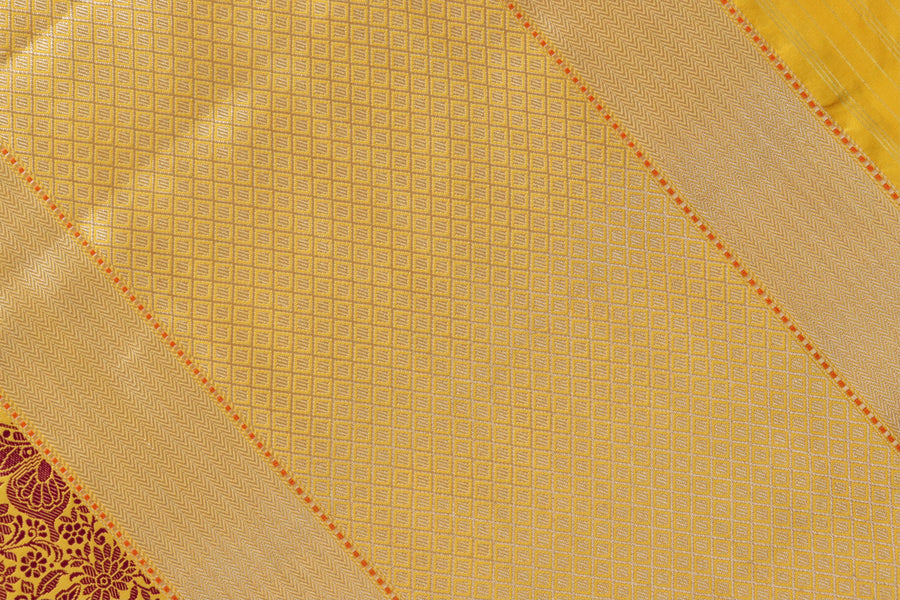Mustard & Pink Butterfly Resham Handwoven Banarasi Tanchoi Silk Saree