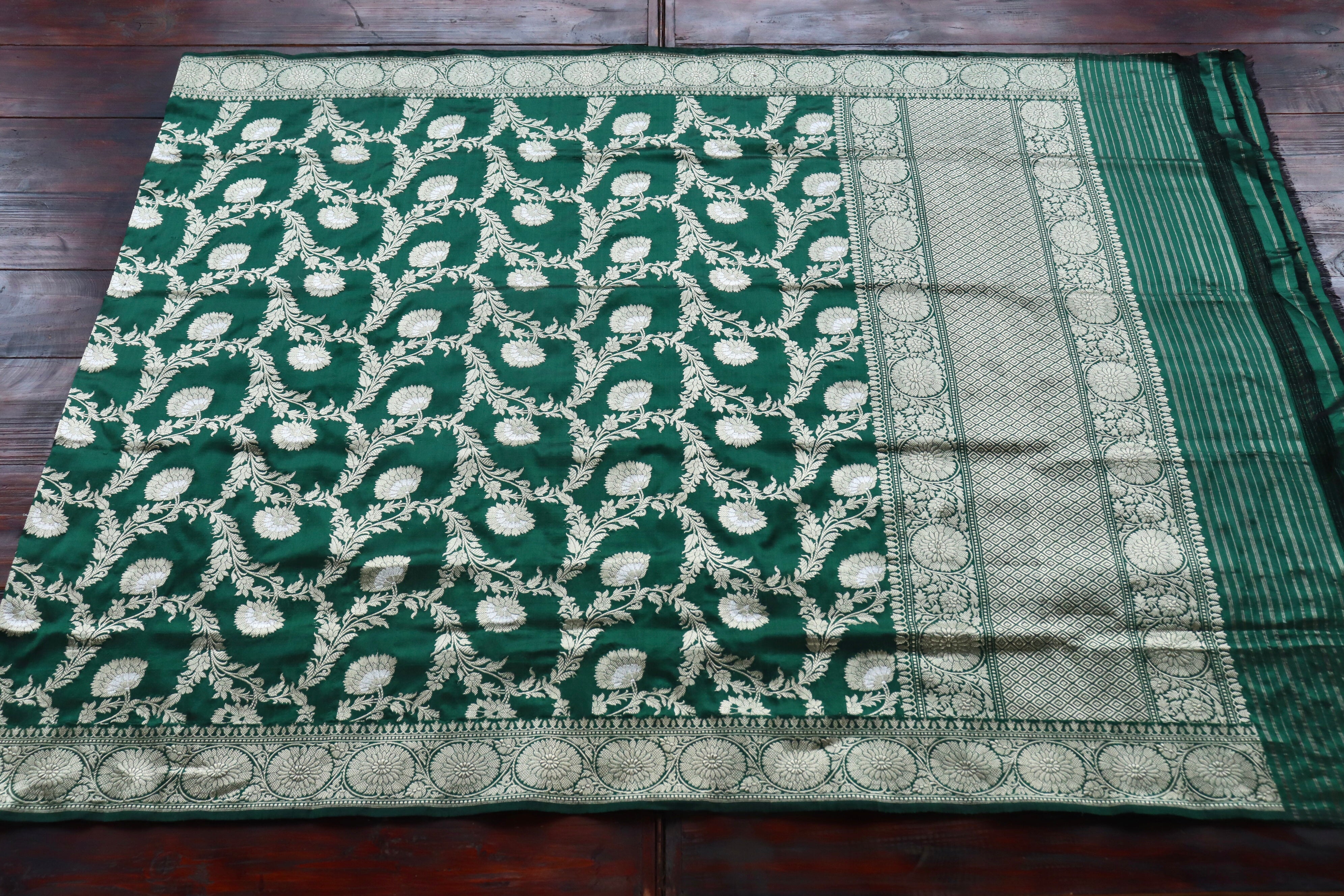 Forest Green Jangla Pure Silk Handloom Banarasi Dupatta