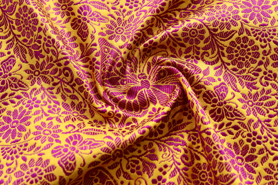 Mustard & Pink Butterfly Resham Handwoven Banarasi Tanchoi Silk Saree