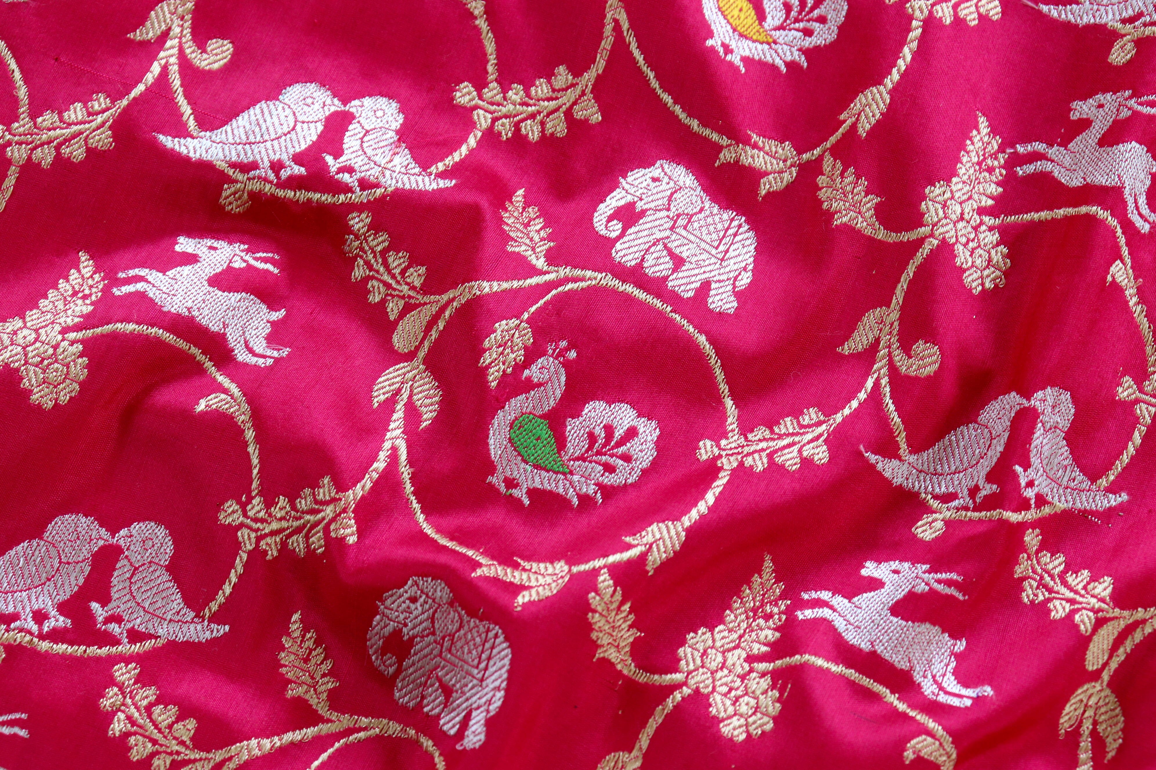 Pink Shikargah Pure Silk Handloom Banarasi Saree