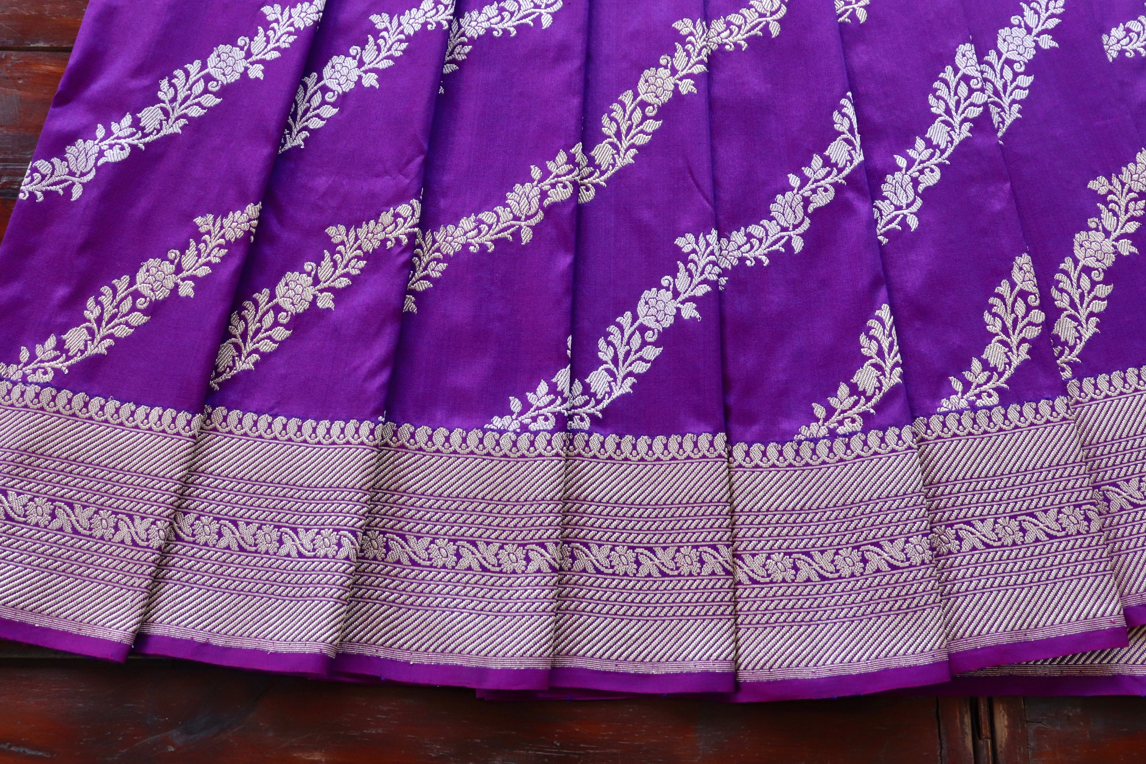 Purple Aada Jangla Pure Katan Silk Banarasi Saree