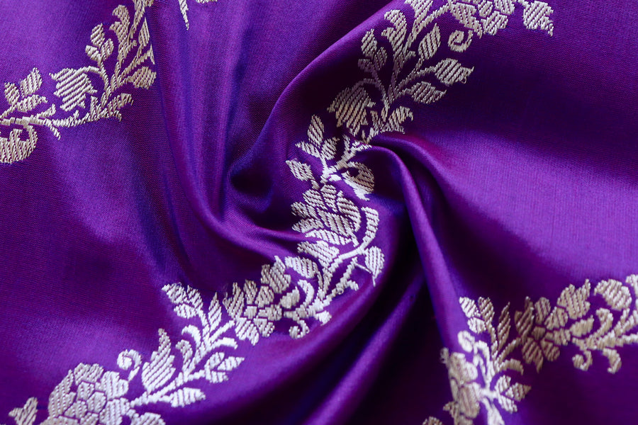 Purple Aada Jangla Pure Katan Silk Banarsi Saree
