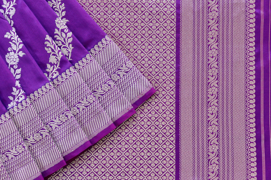 Purple Aada Jangla Pure Katan Silk Banarsi Saree
