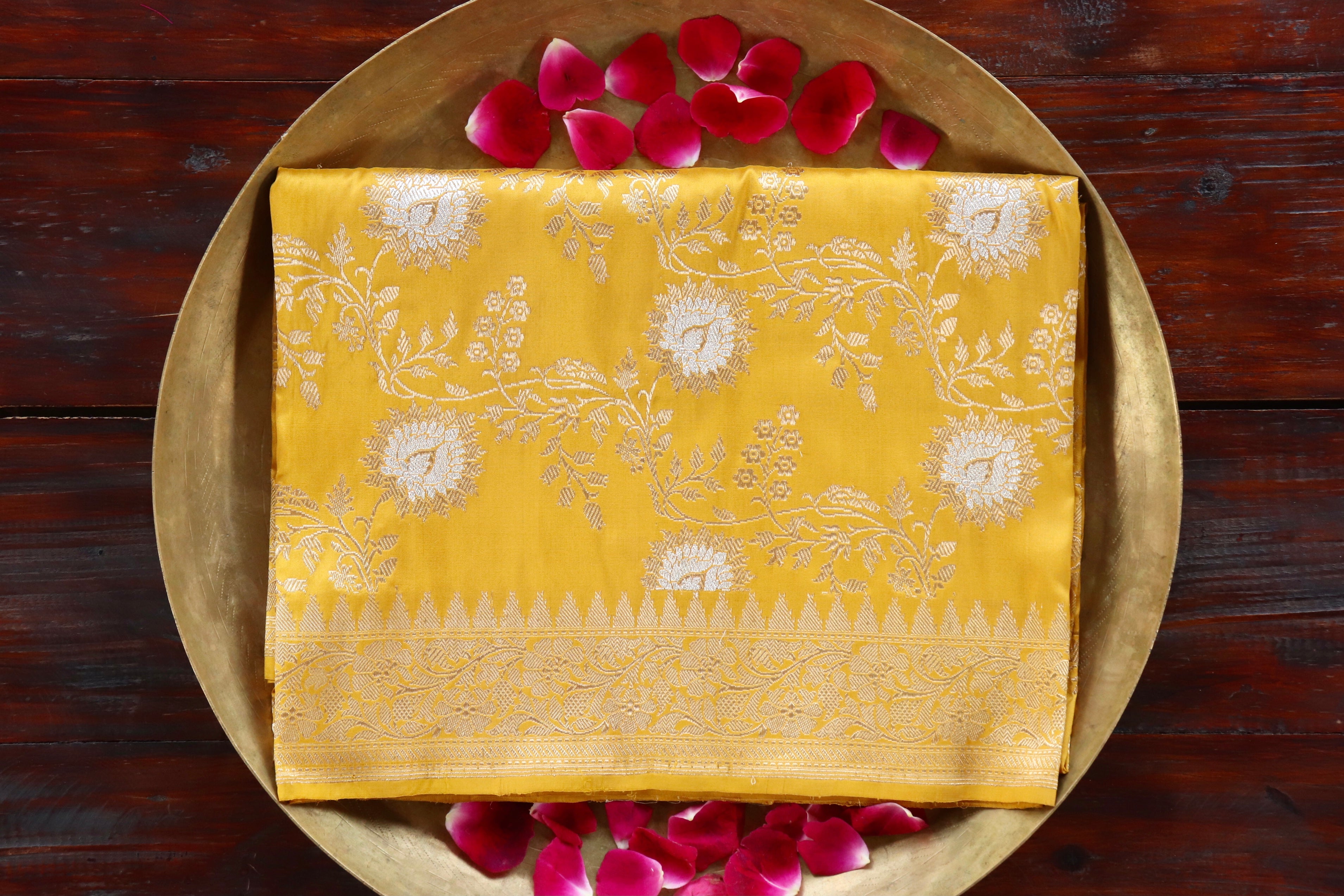 Yellow Jangla Pure Silk Handloom Banarasi Dupatta
